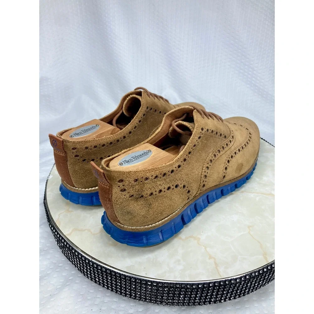Cole Haan Zerogrand Suede Wingtip Oxfords Shoes Mens Sz 10.5 Tan Brogue Preppy